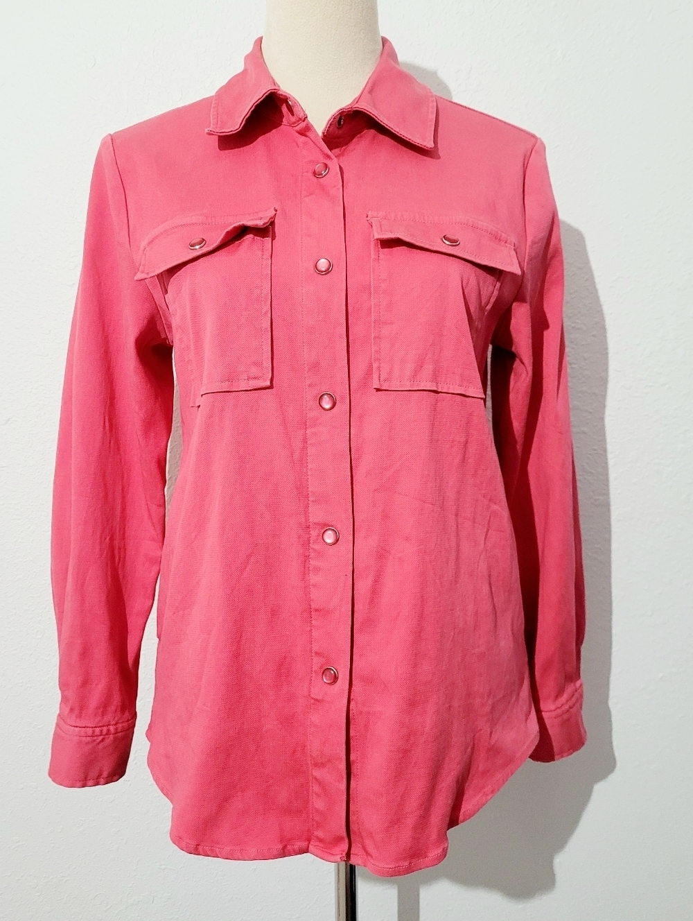 Liverpool Pink Shacket Size XS Lightweight Pearl Snap Front Shirt Jacket Casual - Picture 2 of 14